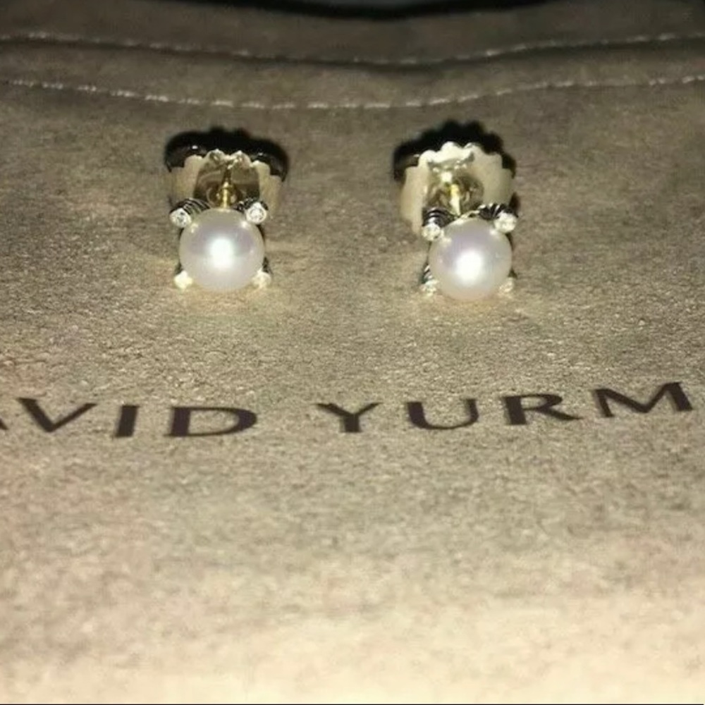 David Yurman 6mm pearl and diamond earrings